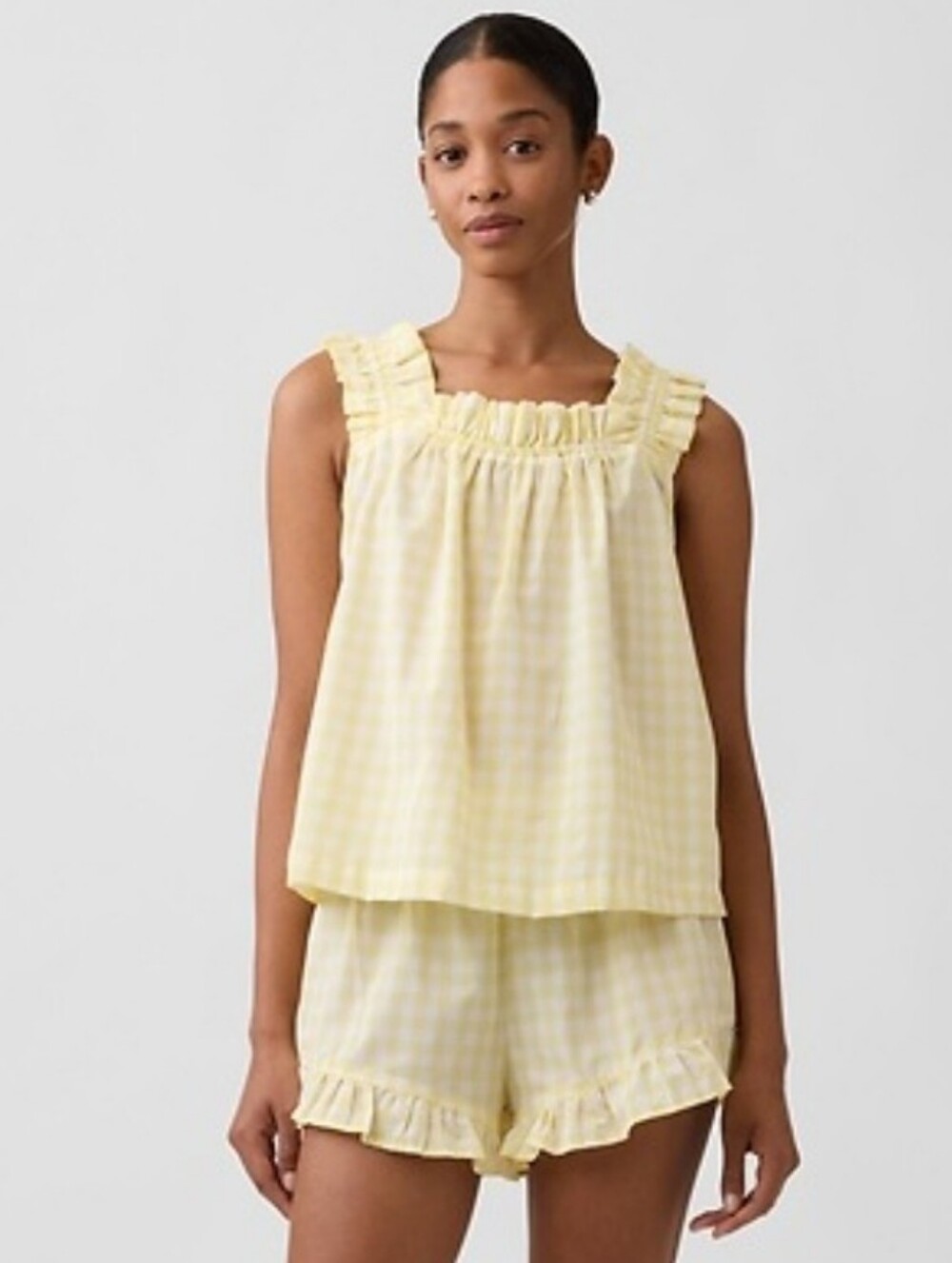 GAP Cotton Yellow Striped Poplin Pajamas Ruffle Set Size XL Cottagecore Comfy